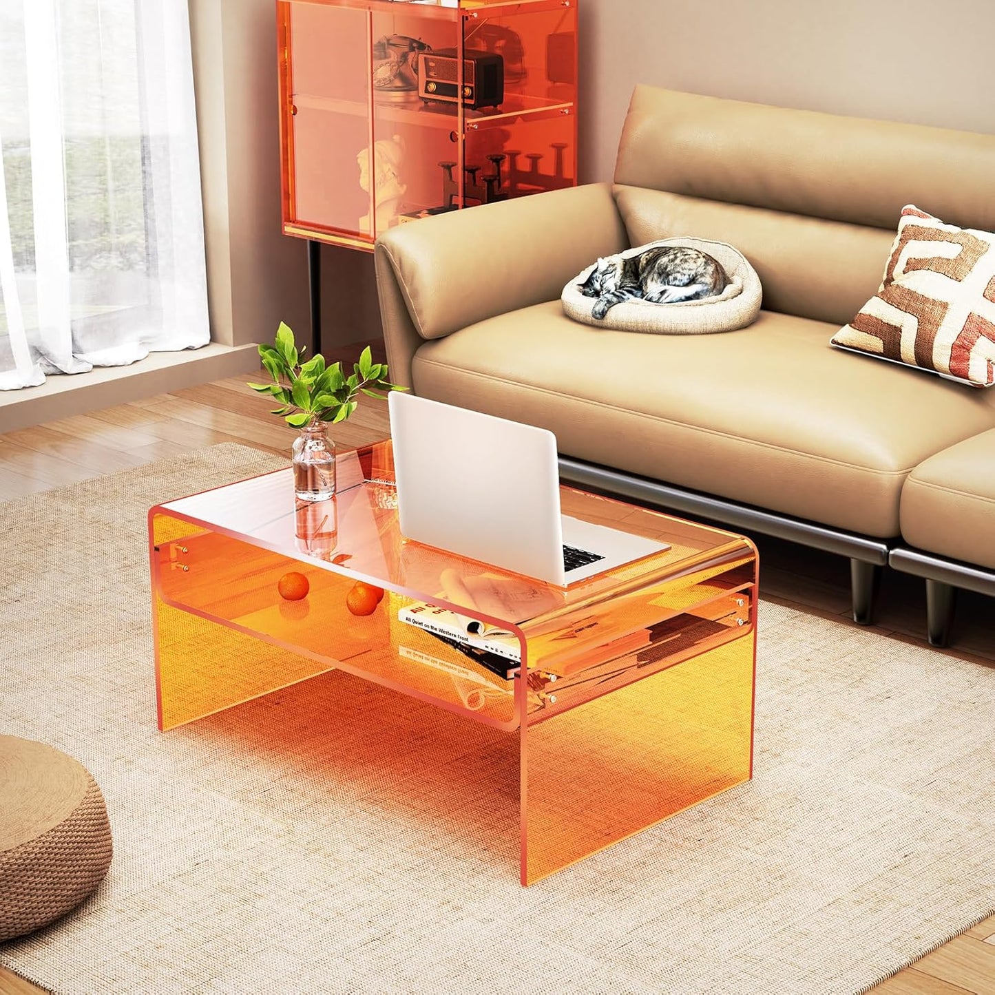 Acryl Salontafel, Transparant Helder Acryl Tafel (Oranje, 50 cm)