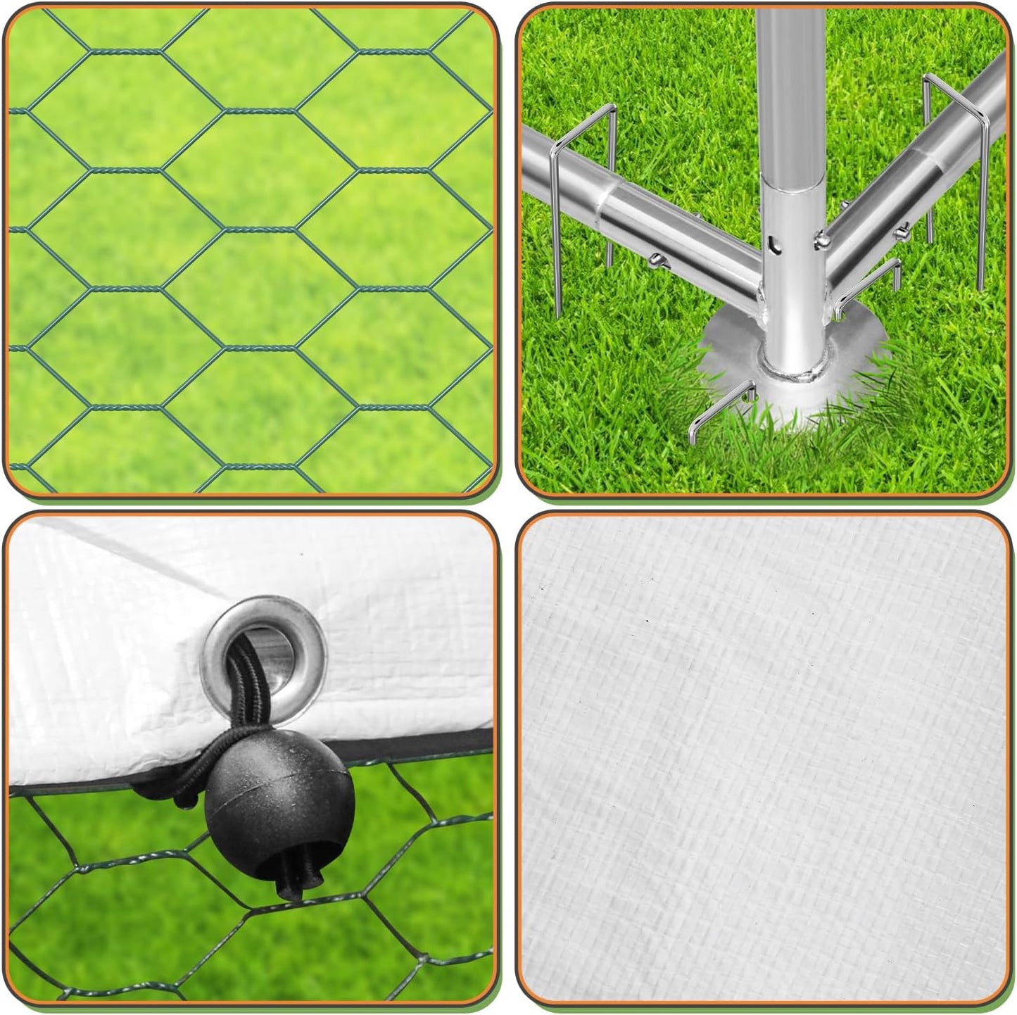 Randaco Chicken Coop XXL 3 x 6 x 2 m Galvanised Steel Outdoor Poultry Run with Lock and Waterproof PE Colouring Cloth for Chicken Cage, Poultry, Small Animals - QUORE