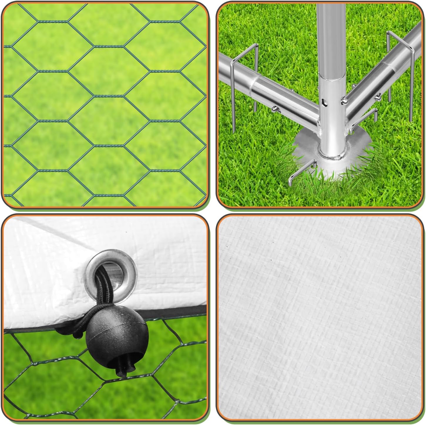 Randaco Chicken Coop XXL 3 x 6 x 2 m Galvanised Steel Outdoor Poultry Run with Lock and Waterproof PE Colouring Cloth for Chicken Cage, Poultry, Small Animals - QUORE