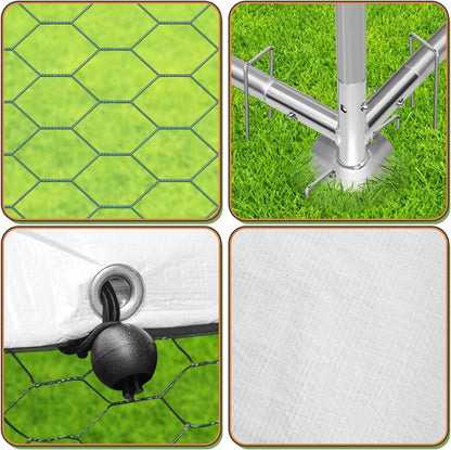 Randaco Chicken Coop XXL 3 x 6 x 2 m Galvanised Steel Outdoor Poultry Run with Lock and Waterproof PE Colouring Cloth for Chicken Cage, Poultry, Small Animals - QUORE