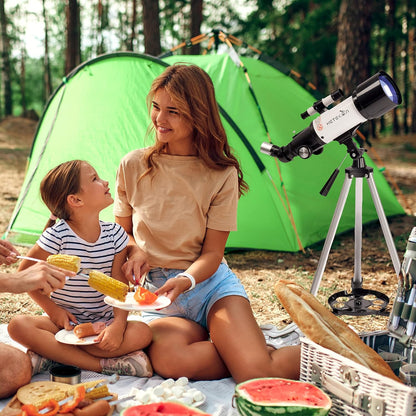 Telescoop, Astronomie Telescoop voor Volwassenen Kinderen Beginners, 70mm Opening 400mm AZ Mount Refractor-Telescoop met Statief, Zoeker en Telefoonadapter