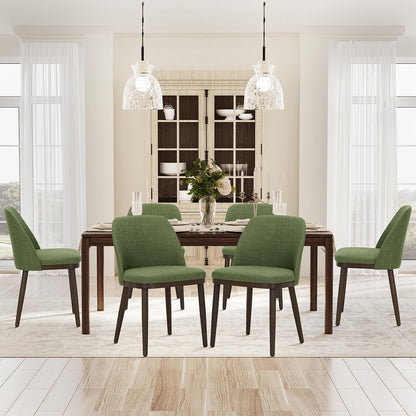 COLAMY Gevoerde eetkamerstoelen, set van 2, moderne keukenstoelen met rugleuning, stoffen stoel met houten poten voor eetkamer, keuken, restaurant, groen