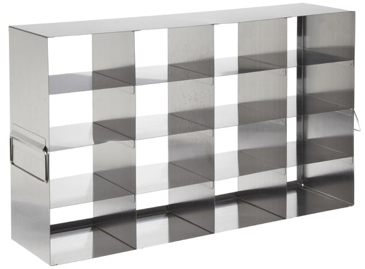 Heathrow Scientific HD2862KB roestvrij stalen rek met vrieskasten, horizontaal, 4 x 4 vakken voor 75 mm hoge boxen