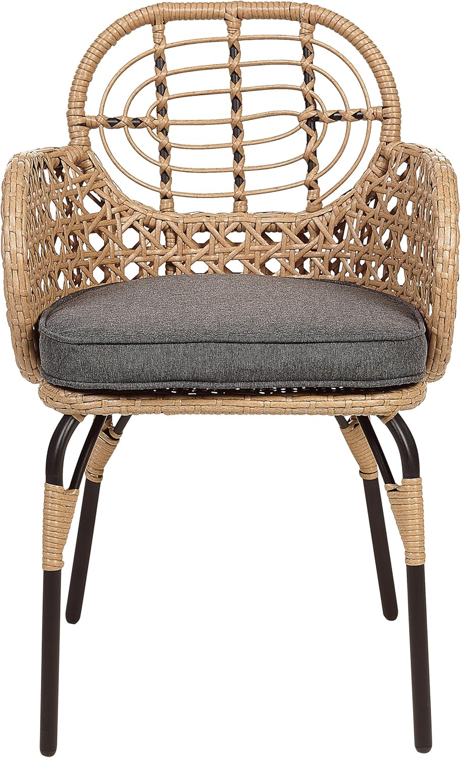 Boho set of 6 PE rattan braided garden chairs natural grey cushions Pratello - QUORE