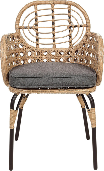 Boho set of 6 PE rattan braided garden chairs natural grey cushions Pratello - QUORE
