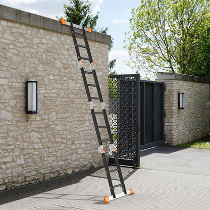 AMHANCIBLE Multifunctionele ladder, 3,4 m aluminium ladder, 4 x 3 treden, trapladder, huishoudladder, tot 150 kg, 12 treden, TÜV/GS-gecertificeerd, antislip, stabiel en robuust, Zwart Oranje EBAL01RN