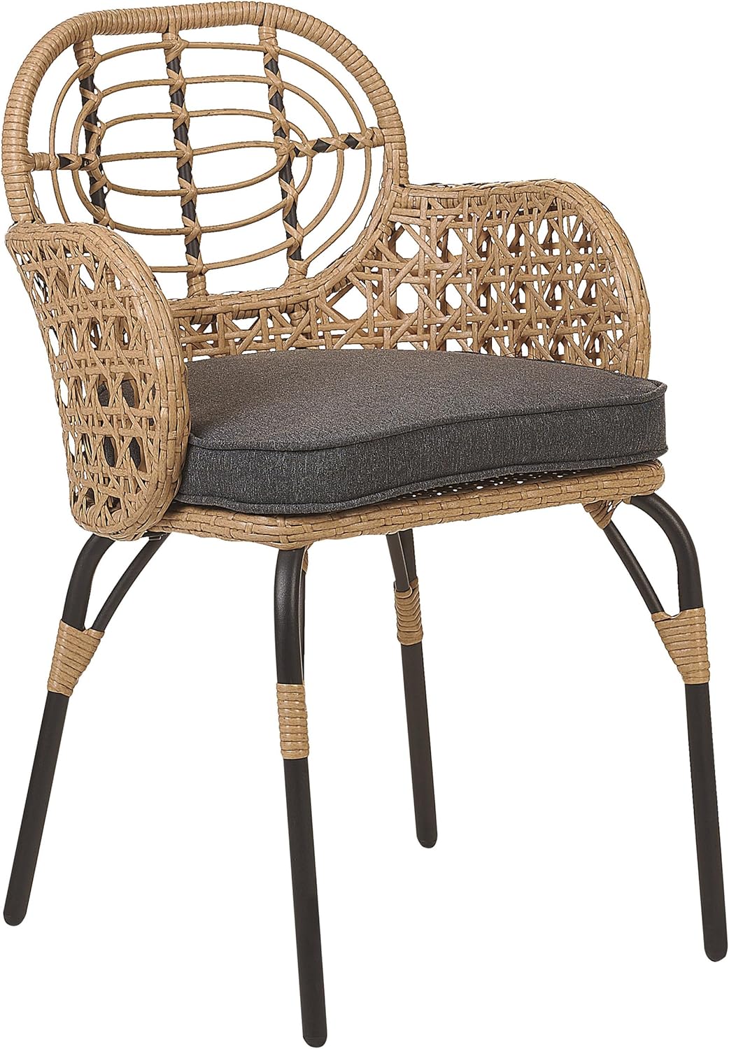Boho set of 6 PE rattan braided garden chairs natural grey cushions Pratello - QUORE