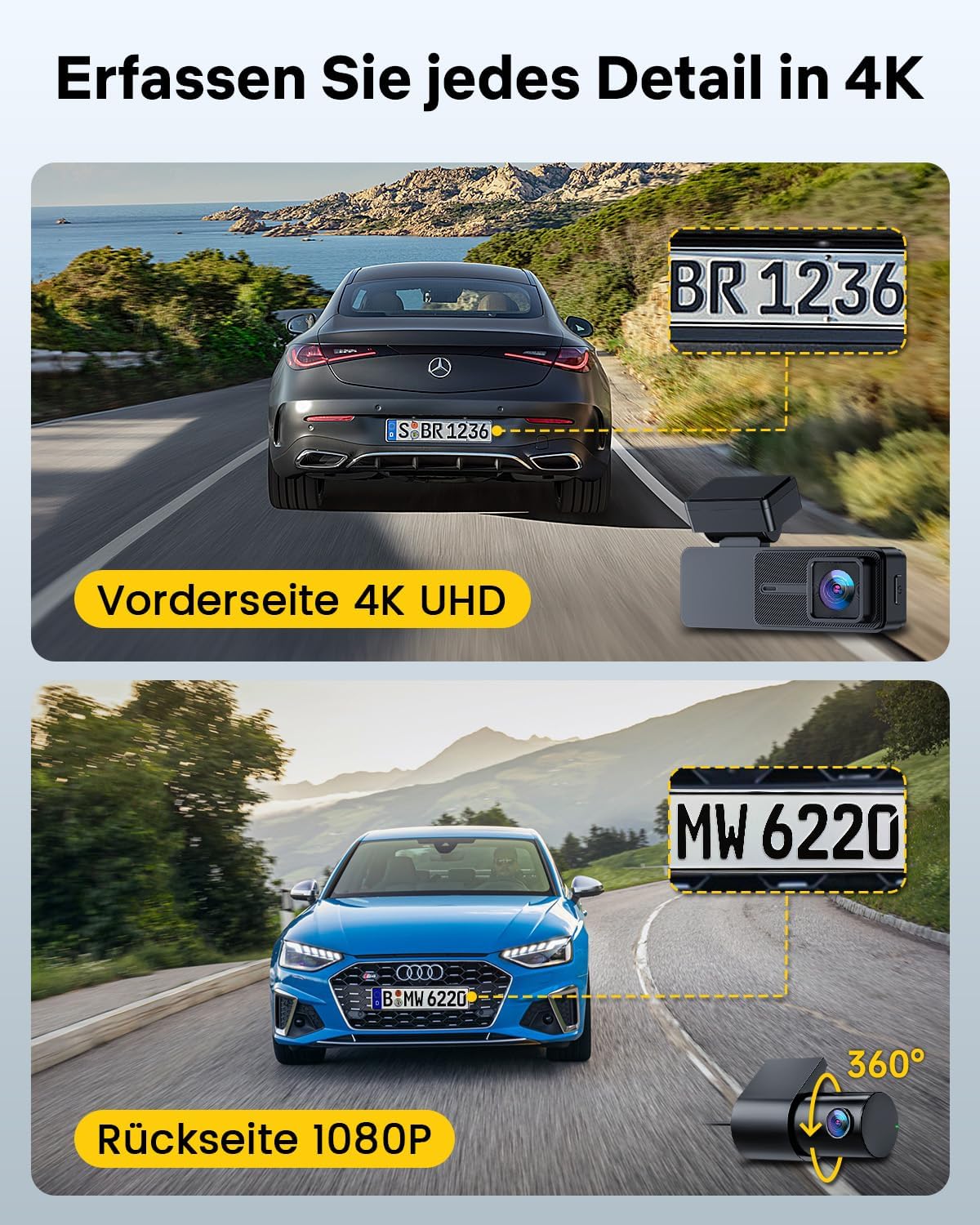 Dashcam Auto Voor En Achter – Autocamera – Dubbele Dashcam – Voor- En Achtercamera – Camera Auto – 4K Voorcamera & 1080p Achtercamera – 5,8 GHz WiFi, GPS & 3,18 Inch Touchscreen
