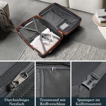 Joyway Kofferset van ABS hardshell uitbreidbare trolley kofferset met 4 wielen en TSA-slot De bagageset bevat 1 reistas en 1 toilettas, zwart, Kofferset 5tlg