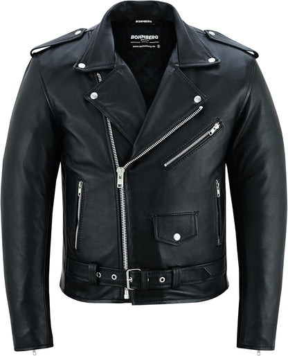 Leren herenjack Highway Bikerjack Marlon Brando Motorjas - Touringjack volnerf echt leer Zwart - 3XL