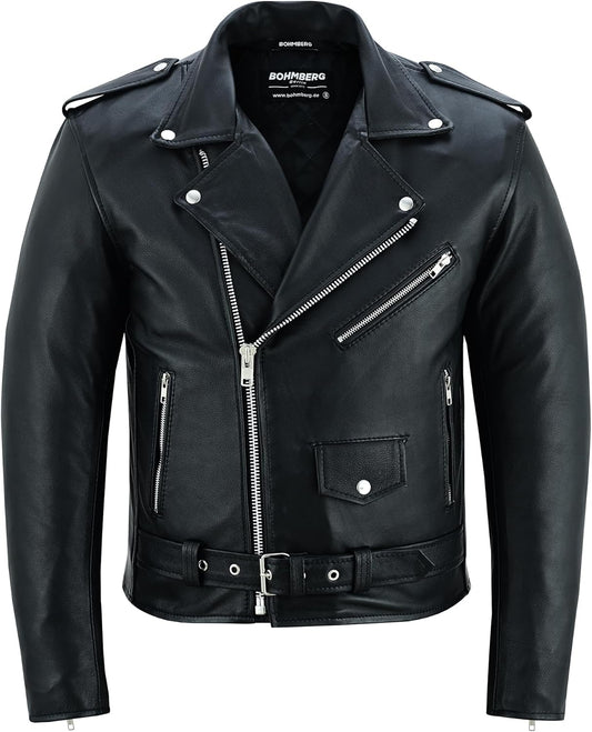 Leren herenjack Highway Bikerjack Marlon Brando Motorjas - Touringjack volnerf echt leer Zwart - 3XL