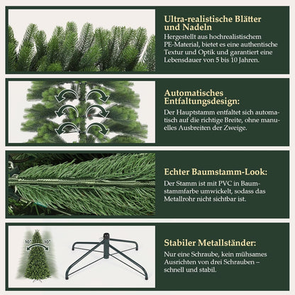 SALCAR 100% PE kunstkerstboom 180 cm, kunstkerstboom met 762 PE-takken, edele Nordmann-spar inclusief handschoenen en metalen standaard