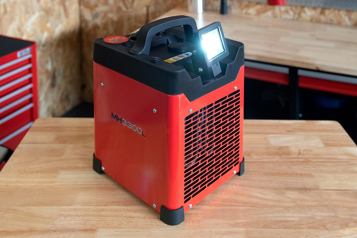 Werkplaatsverwarmer met ventilator – Werkplaatskachel – Garagekachel – Bouwkachel – Elektrische kachel – 3300W – 10W LED lamp 180° verstelbaar