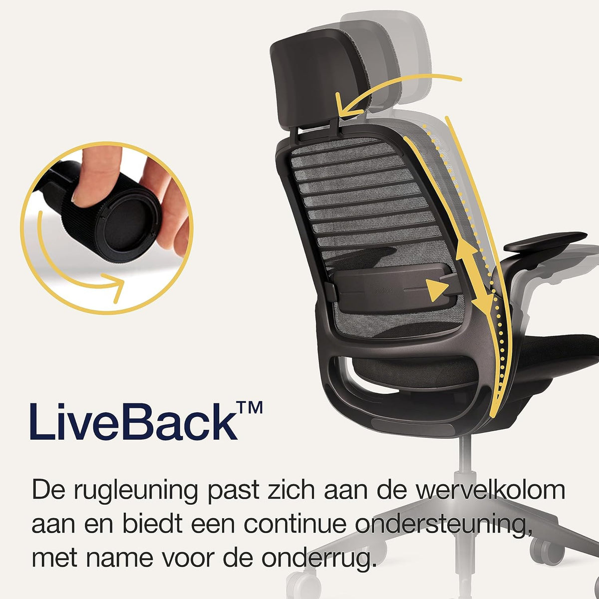 Ergonomische Bureaustoel – Bureaustoel Office Chair Draaistoel Werkstoel – LiveBack Technologie – 4D Verstelbare Armleuningen – Verstelbare Lendensteun – Mesh Rugleuning