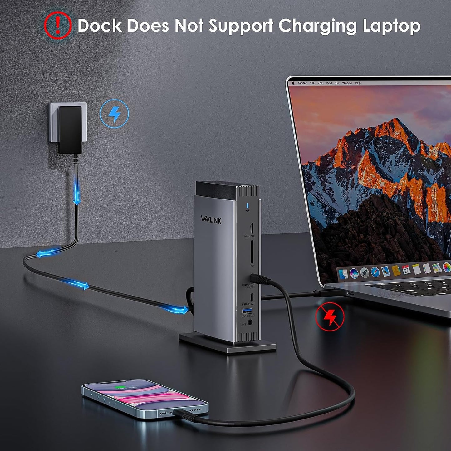 WAVLINK USB C laptop dockingstation met 3 HDMI, DisplayLink drievoudige monitor 4K60Hz, 15 in 1 drievoudige weergave voor M1 M2 M3 M4 Mac en Windows, 5 USB-poorten, 2DP, Audio/Mic, SD/TF, (geen laptop