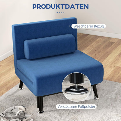 HOMCOM Schlafsessel, Klappbett mit Bettfunktion, Rückenkissen, Klappbar Relaxsessel mit Leinenoptik, Verstellbarer Rückenlehne, 75 x 70 x 75 cm, Dunkelblau - QUORE
