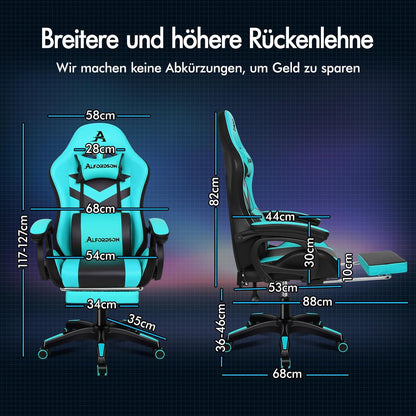 ALFORDSON Gaming Chair, Office Chair, Swivel Large Massage Chair with 8 Points, RGB LED Light, 12 Colours, Ergonomic with Footrest, Headrest and Lumbar Cushion, Cyan - QUORE