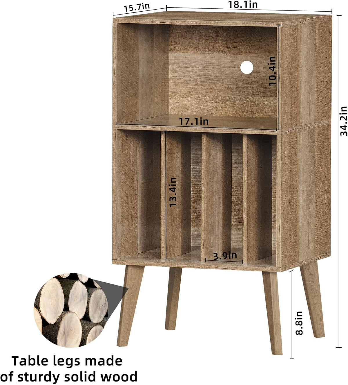 Platenspelerstandaard – Draaitafelstandaard – Vinyl Opbergkast – Platenkast – Platenspelerhouder – Eiken Look – Tot 160 Platen – Massief Houten Poten