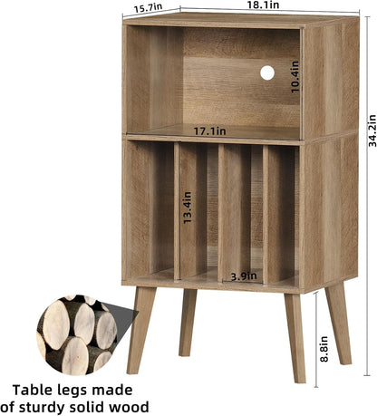 Platenspelerstandaard – Draaitafelstandaard – Vinyl Opbergkast – Platenkast – Platenspelerhouder – Eiken Look – Tot 160 Platen – Massief Houten Poten