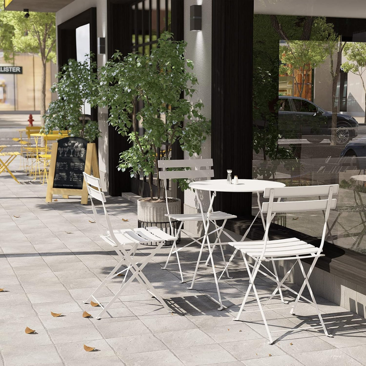 Grand patio Bistro Set van 3 tuinmeubelen, zitgroep, 2 stoelen en 1 tafel, premium staal, inklapbaar, balkonset voor binnenplaats, tuin, buiten (wit)