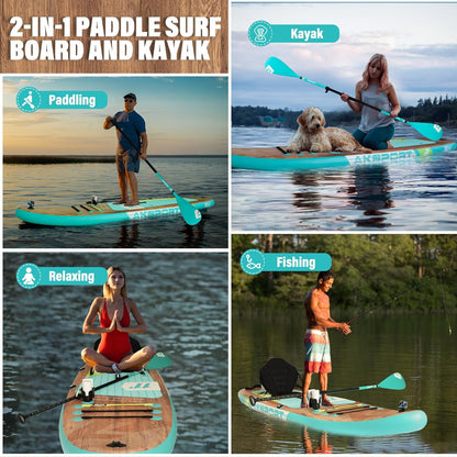 AKSPORT Opblaasbaar stand-up paddleboard, opblaasbaar SUP-board met alle accessoires, breed stabiel design, antislip deck, paddleboard voor jongeren en volwassenen