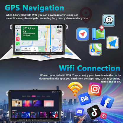 4+64G Android Auto Stereo Auto für VW Golf Tiguan T0uran Passat Polo Seat mit Kabellosem Carplay, Motorsi Touchscreen con GPS Navigation/WiFi/FM/RDS/SWC/Canbus/Bluetooth/EQ