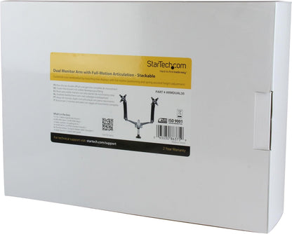 StarTech.com Dubbele monitorhouder met volledig beweegbare arm, stapelbaar, verwisselbare armen en veerondersteunde hoogteverstelling