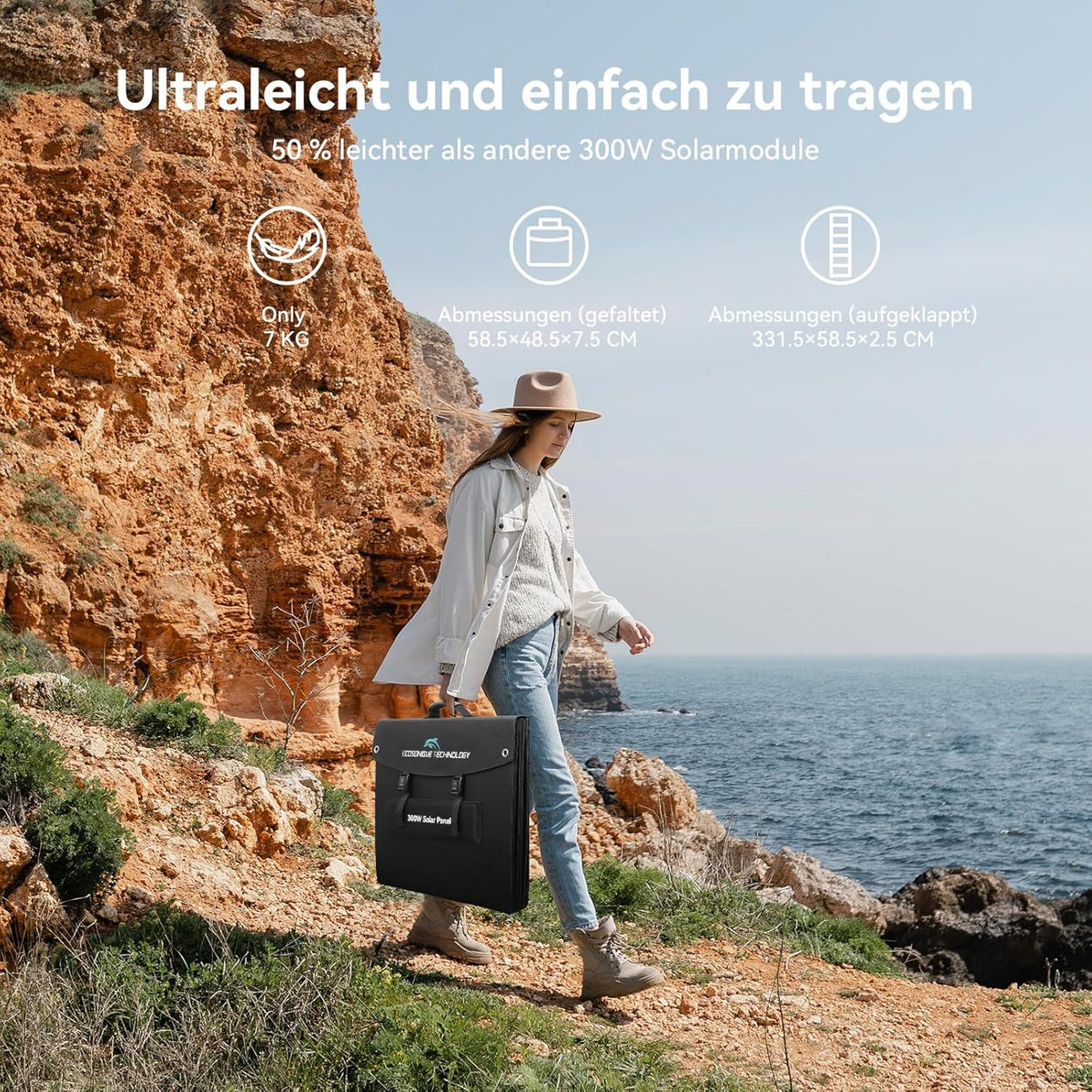 Ecosonique Zonnepaneel, 300 W, opvouwbaar, draagbaar zonnepaneel, oplader voor de meeste krachtcentrales, 40 V MC4-voeding en meerdere uitgangen, folarmodule voor camping, outdoor, camper