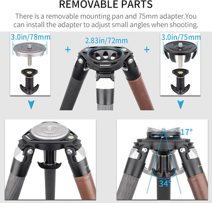 Koolstofvezel statief INNOREL ST344C Professionele zware camera statieven met gratis 75mm bowl adapter max. buisdiameter 34.4mm/ max. Belasting 35kg / max. Hoogte 160 cm voor DSLR-reizen