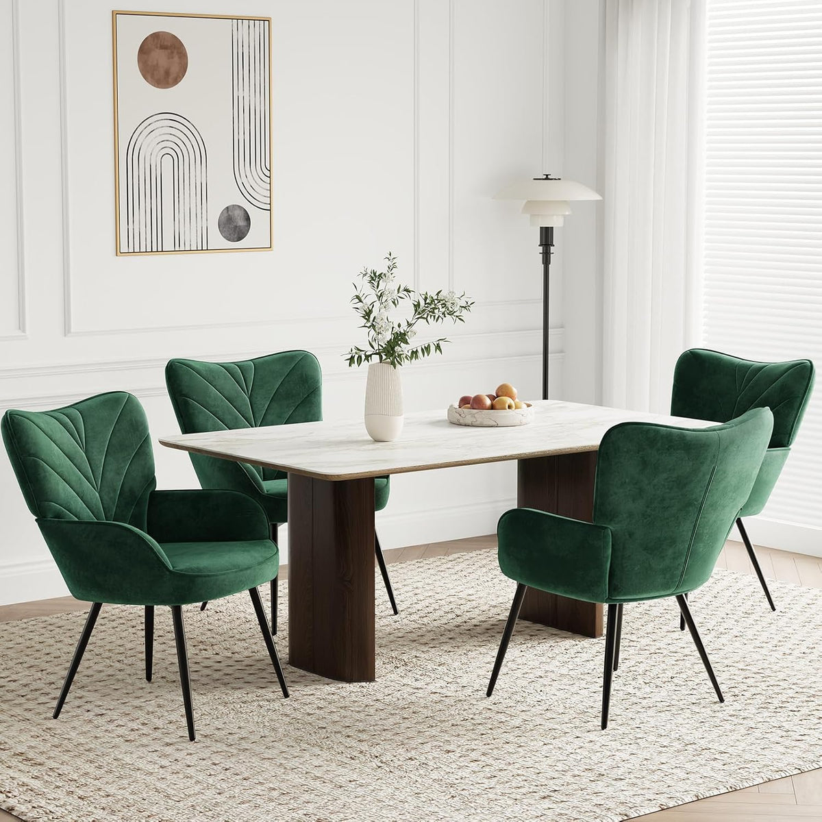 COLAMY Woonkamerstoel, fluwelen beklede relaxstoel met hoge rugleuning, gevoerde comfortstoel met Wingback-design, lounge stoel met houten poten voor woonkamer, leeshoek, groen