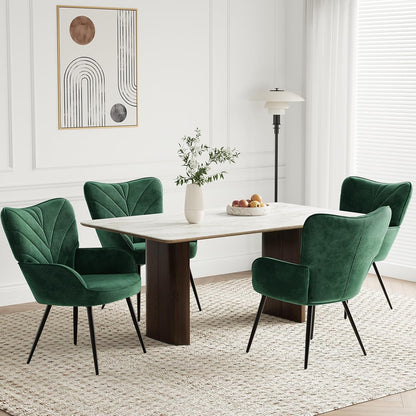 COLAMY Woonkamerstoel, fluwelen beklede relaxstoel met hoge rugleuning, gevoerde comfortstoel met Wingback-design, lounge stoel met houten poten voor woonkamer, leeshoek, groen