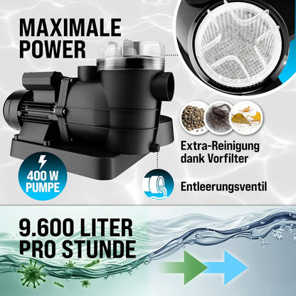 Monzana Zandfiltersysteem 9,6 m³ Voorfilter 7 Wegklep 2in1 adapter Ø32-38mm Filtersysteem Zwembad Filtertank Zandfilter
