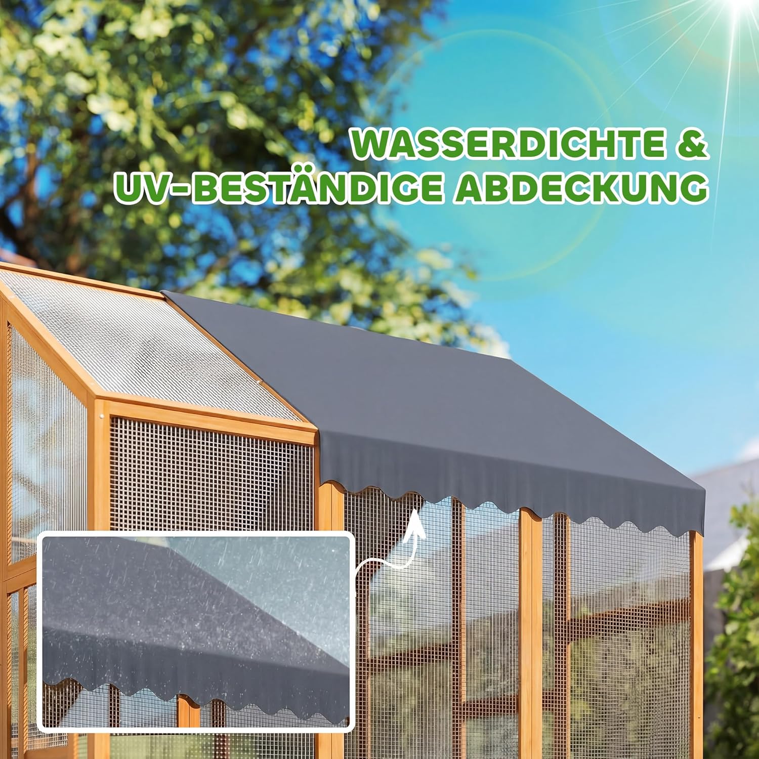 PawHut Chicken Coop 3.07㎡ 1.7 x 1.8 x 1.8m Outdoor Enclosure Wood with Waterproof Cover, Security Lock, Double Door, 2 Laying Nests, 2 Perches, Suitable for 6-8 Chickens, Ducks, Geese, Rabbits - QUORE