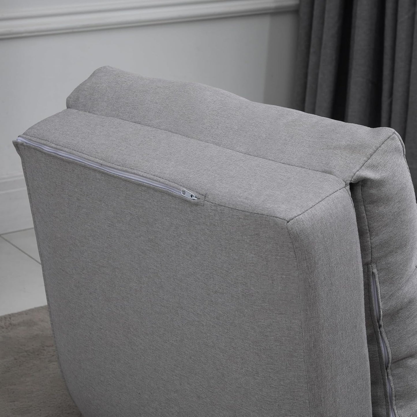 HOMCOM Bodensessel 2-in-1 Klappbett mit verstellbarer Rückenlehne Bodensofa mit Zierkissen, Bodensitzkissen für Wohnzimmer, Schlafzimmer, Leinen, Grau - QUORE