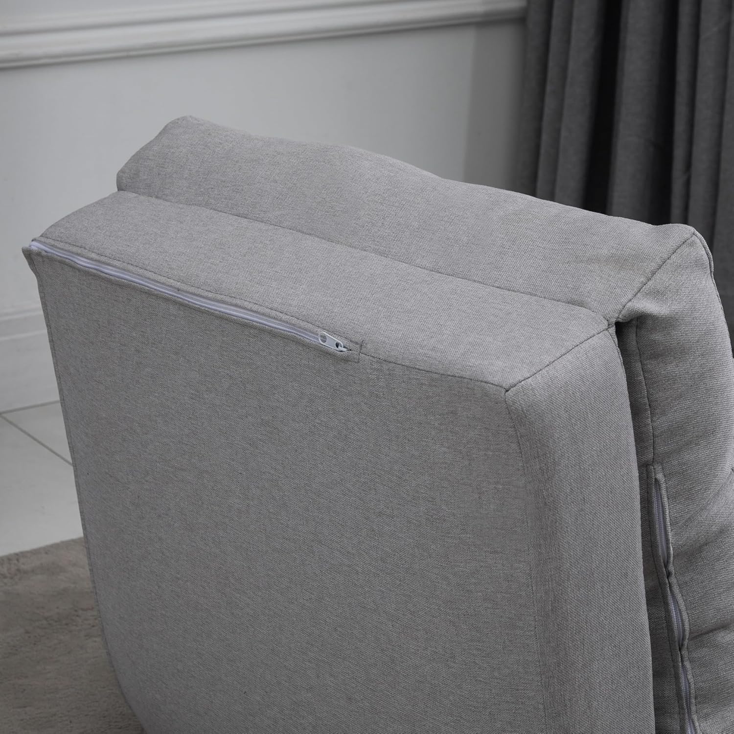 HOMCOM Bodensessel 2-in-1 Klappbett mit verstellbarer Rückenlehne Bodensofa mit Zierkissen, Bodensitzkissen für Wohnzimmer, Schlafzimmer, Leinen, Grau - QUORE