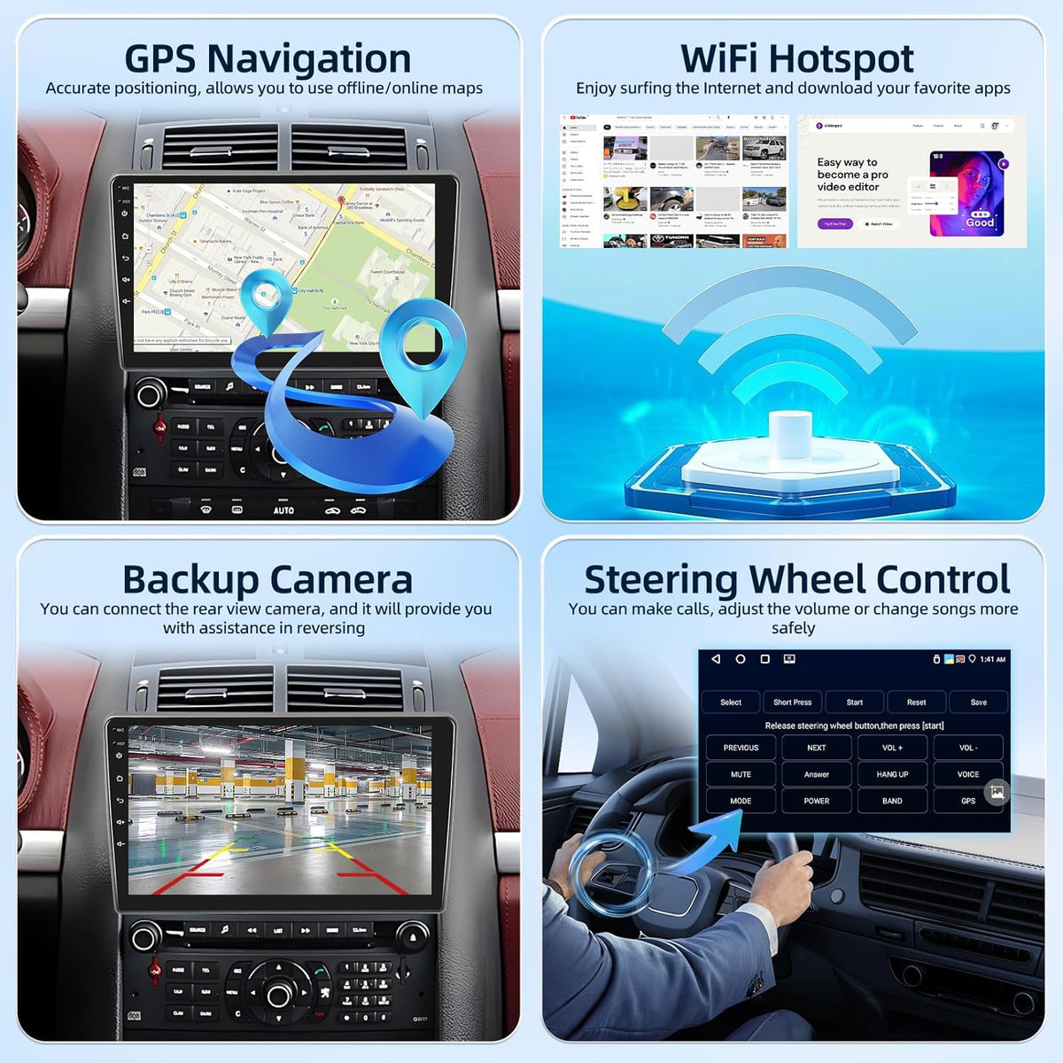 [4G+64G] Android Car Radio for Peugeot 407 2004-2011 with Wireless Carplay & Android Auto, 9 inch IPS Touch Screen Car Stereo with GPS, WiFi, 32EQ, Bluetooth 5.0, FM/RDS Radio