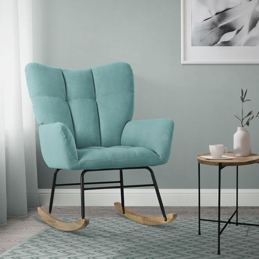 Schommelstoel – Relaxstoel – Schommelstoel Babykamer – Fauteuil – Voedingsstoel – Zachte Polyester Bekleding – Natuurlijke Houten Schommelvoeten – Maximaal 120 kg Belastbaar – Ergonomisch Ontwerp