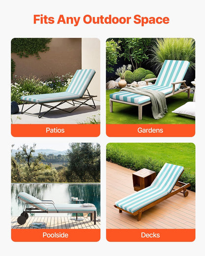 Loungekussen Voor Ligstoelen – Tuinkussen – Ligstoelkussen – Strandkussen – Tuinmeubelkussen – Waterafstotend en Lichtbestendig – Verstelbare Riemen en Antislipkoord – Set Van 2 – 2032 X 660 X 98 MM