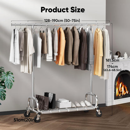 HOKEEPER Kledingrek op wielen, zware belasting, kledingrek voor het ophangen van kleding
