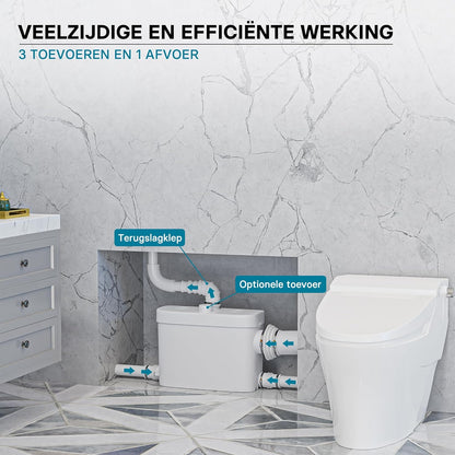 Opvoerinstallatie voor afvalwater en fecaliën – Fecaliënpomp – Afvalwaterpomp – Rioolpomp – Vuilwaterpomp met zijaansluiting – 450 W – Opvoerhoogte 7,5 m