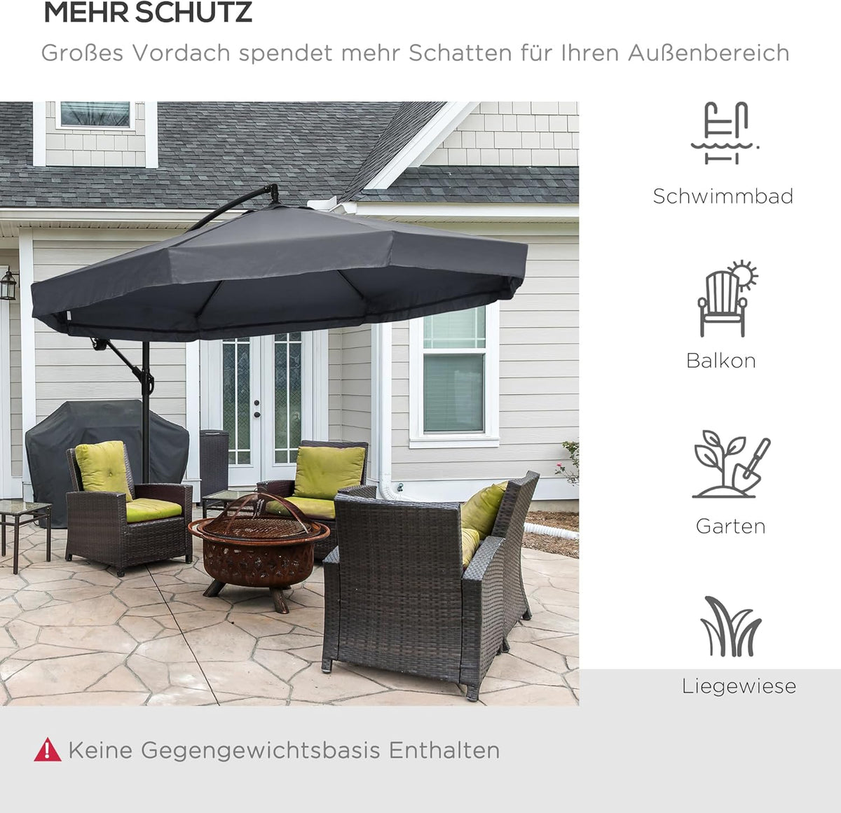 Outsunny Ampelschirm, 295 x 295 cm Sonnenschirm mit Handkurbel und Moskitonetz, 360° Drehbarer Gartenschirm für 8 Persons, Marktschirm für Balcony, Stahl, Polyester Dunkelgrau, Dunkelgrau - QUORE