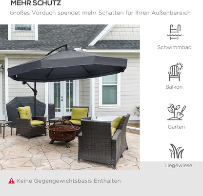 Outsunny Ampelschirm, 295 x 295 cm Sonnenschirm mit Handkurbel und Moskitonetz, 360° Drehbarer Gartenschirm für 8 Persons, Marktschirm für Balcony, Stahl, Polyester Dunkelgrau, Dunkelgrau - QUORE