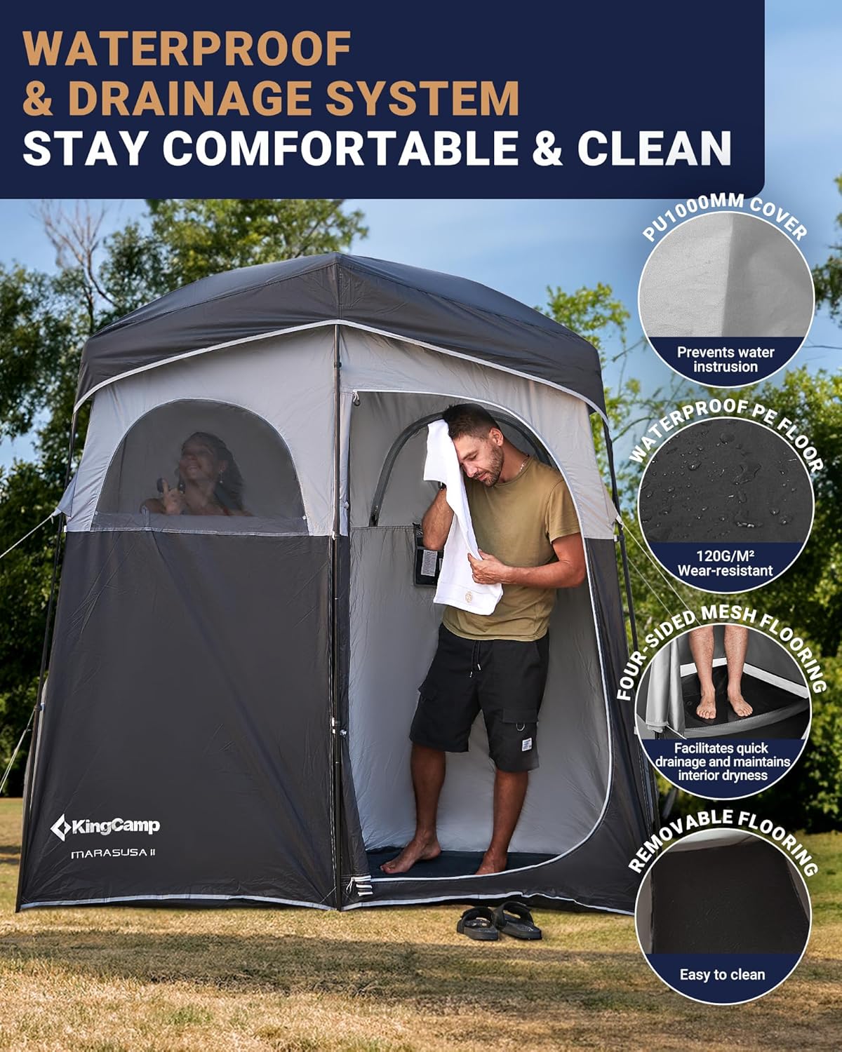 KingCamp Pop Up Dressing Veranderen Tent Douche Kamer Afneembare Vloer voor Camping Outdoor Strand Toilet Draagbare met Draagtas