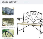 Tuinbank - Buitenbank - Terrasbank - Balkonbank - 2-zitsbank - met Metaal Frame - Armsteunen - Neo-Retro Stijl - Tuinmeubelen - voor Tuin - Terras - Balkon - Epoxy Meubelafwerking - 100 x 50 x 88 cm - Zwart