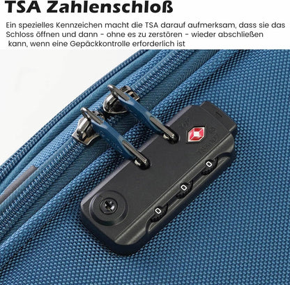 COOLIFE Trolley Koffer Met 4 Wielen en TSA-slot, Stoffen Handbagage Set Met Grote Schoudertas, Zwart+Rood, 4-delig