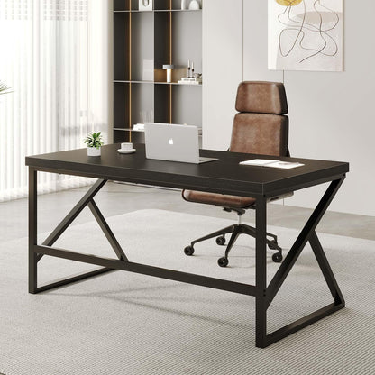 HSH Bureau, computertafel als moderne pc-tafel en bureautafel voor thuiskantoor, van metaal en hout, voor woonkamer, slaapkamer, werkkamer, zwart, 140 cm