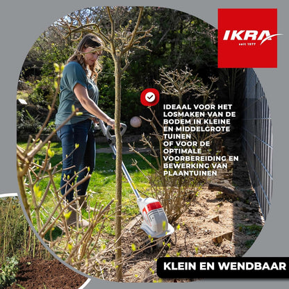 IKRA Snoerloze Grondfrees IAMH 20, werkbreedte 19cm, werkdiepte tot 15,5cm, looptijd max. 30 minuten, incl. accu & lader
