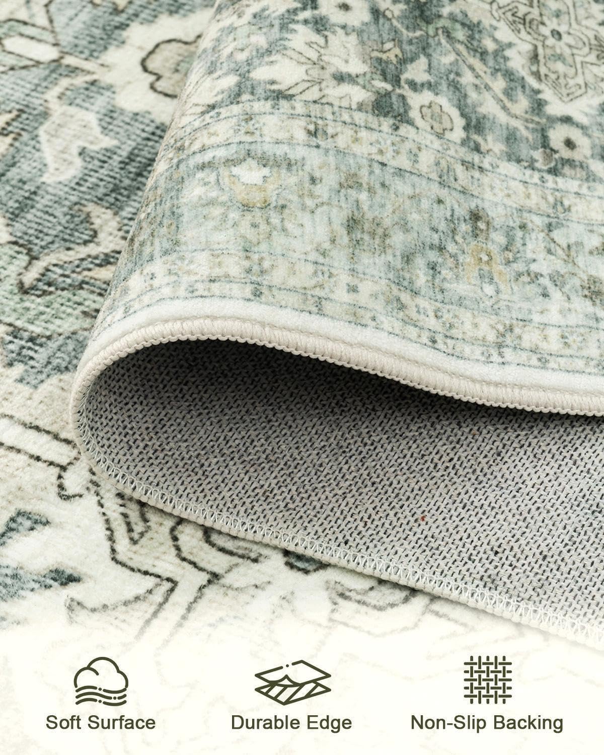 HOMFINE Vintage tapijt - woonkamertapijt slaapkamertapijt wasbare tapijten eetkamertapijt laagpolig buitentapijt pluizig antisliptapijt 240 x 340 cm Groente