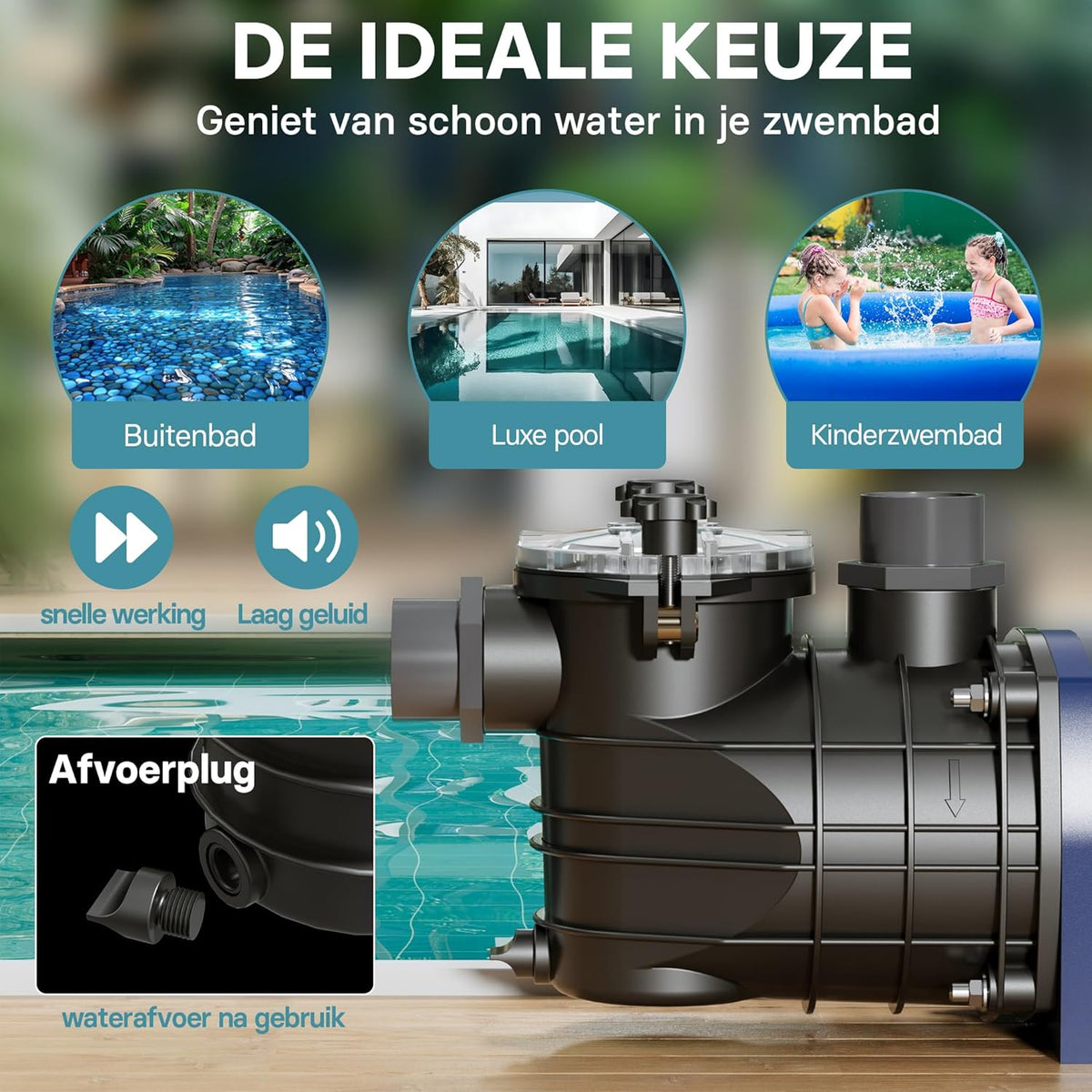 Poolpomp – Zwembadpomp – Filterpomp – Circulatiepomp – Pool – 13800 l/h Capaciteit – Geluidsarme 550 Watt Motor