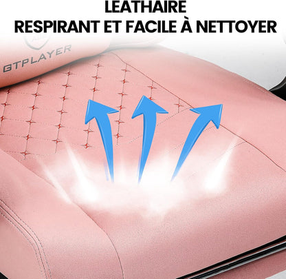 GTPLAYER Ergonomic gaming chair with fabric surface, seat cushion with springs, connecting armrests and footrest, pink - QUORE